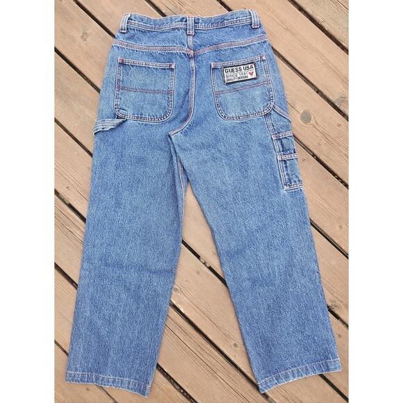 Vintage Guess USA Carpenter Denim Jeans Sz 34 Logo Patch Red Seams Grunge Loose - Picture 1 of 10
